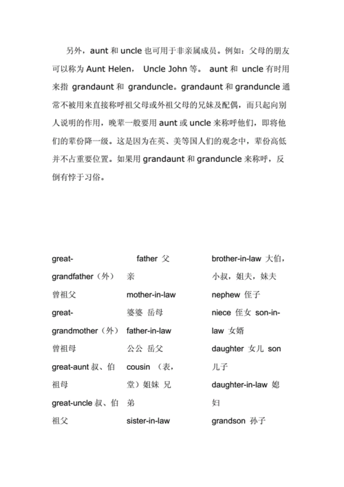 全部亲戚的名称大全（全部亲戚的名称大全英文）