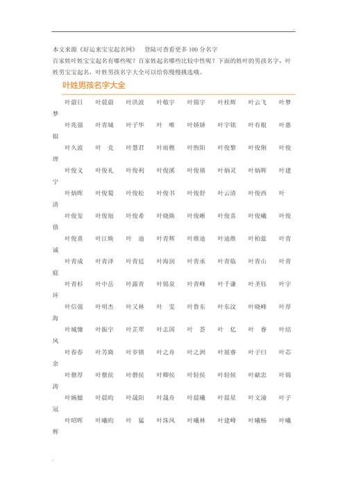 叶氏男宝宝起名字（叶姓男宝宝什么好听）