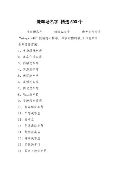 洗车店起名店铺名字大全（洗车店名字大全个性霸气的）