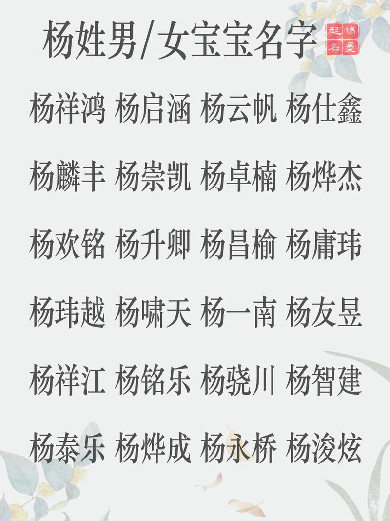 姓杨男女起名字大全两字（姓杨男女起名字大全两字霸气）