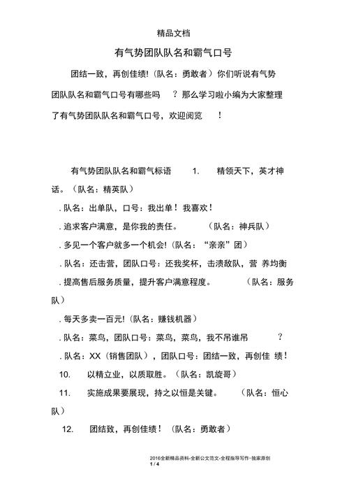 气势的队名和口号大全_气势的队名和口号大全四个字