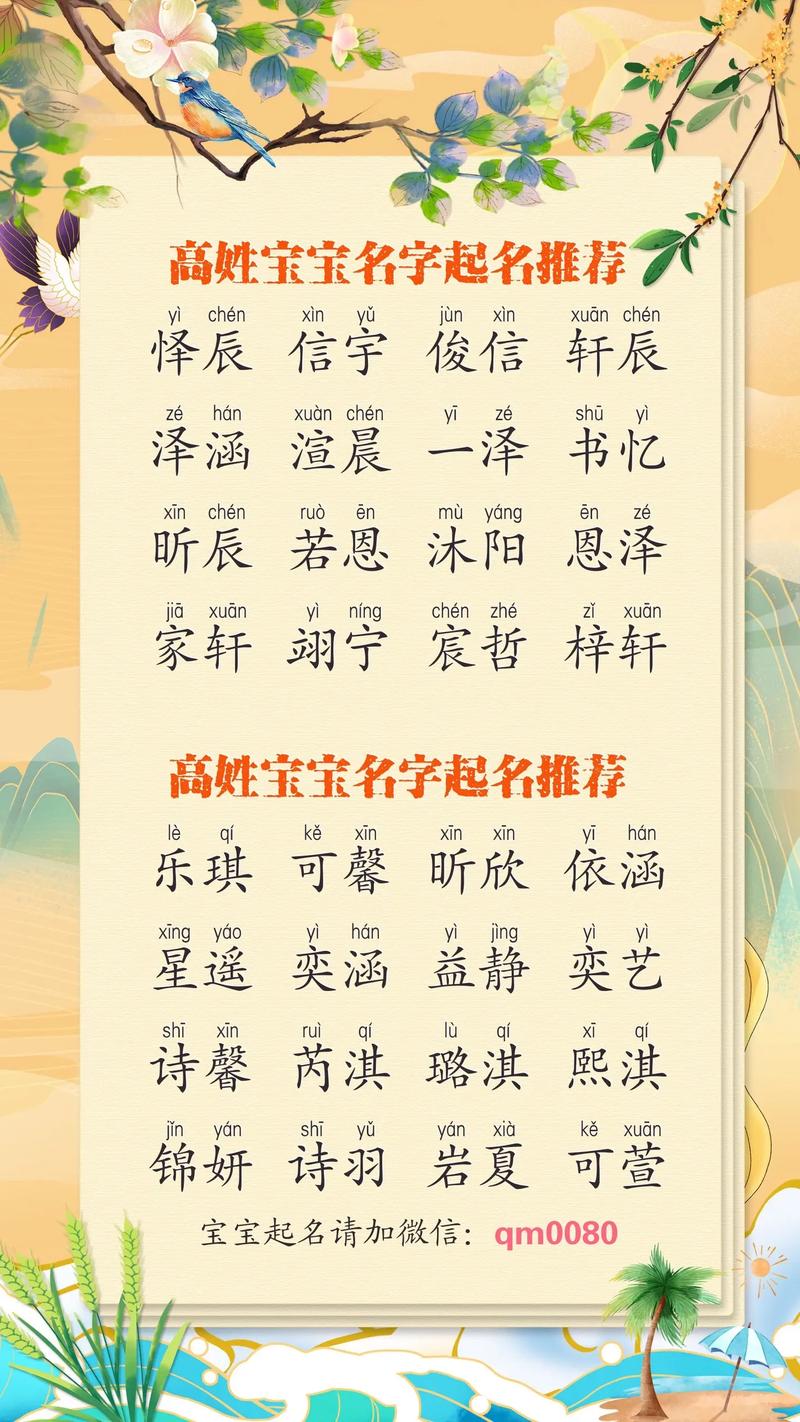 姓高起名字大全男孩运气好_姓高起名字大全男孩运气好吗